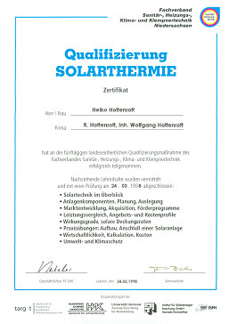 Qualifizierung Solarthermie Heiko Hottenrott 1998