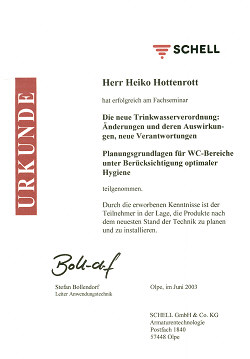 Schell Fachseminar Neue Trinkwasserverordnung, 2003 Heiko Hottenrott