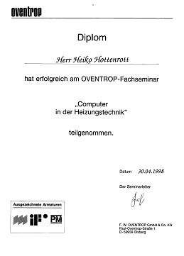 Oventrop Diplom Fachseminar Computer in der Heizungstechnik Heiko Hottenrott 1998