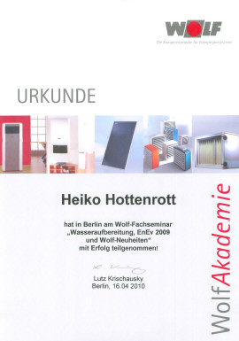Seminar Wolf Urkunde EnEv 2009 Heiko Hottenrott